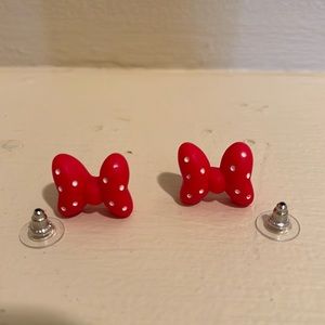 Red and white polka dot bows, stud earrings, NWOT.